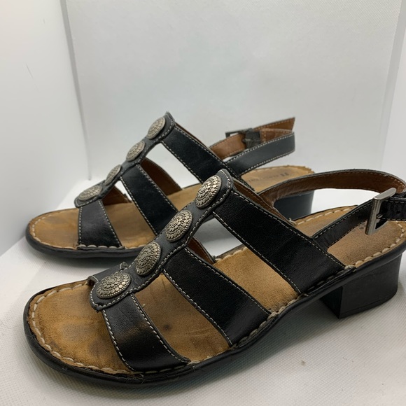 Natrualizer Black Leather Sandals Brass Embellished Ankle Strap Shoes Size 6.5M - Picture 4 of 9